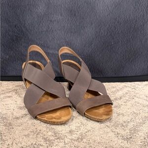 Anyi Lu Taupe and Brown Sandals
